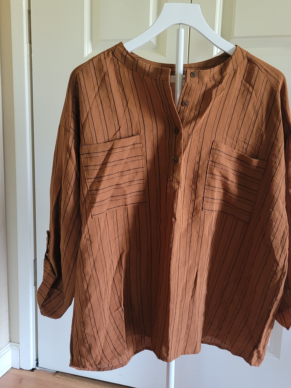 Womens Rust Brown Striped Casual Shirt From Downeast